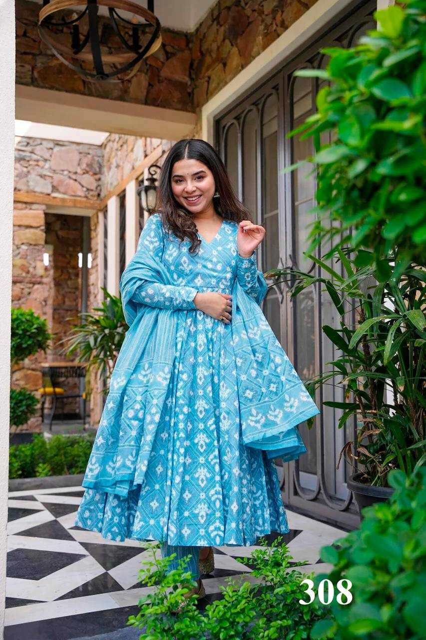 YNF MASLIN KSB 308 GOWNS WHOLESALE PRINTED ANARKALI GOWNS MANUFACTURER    